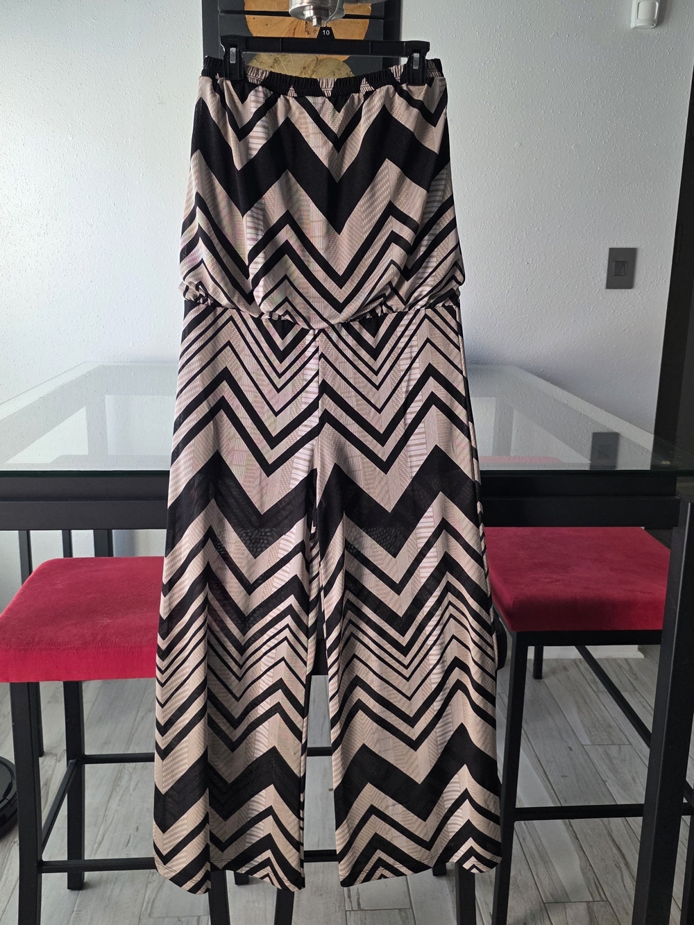 Arden B Black & Tan Chevron Strapless Wide-Leg Jumpsuit Romper Medium